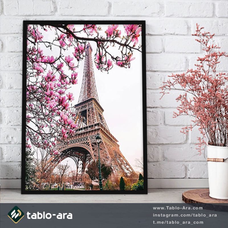 تابلو مدرن دکوراتیو گل و برگ صورتی در پاریس