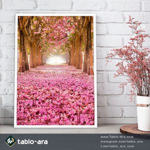 تابلو مدرن دکوراتیو گل و برگ و شکوفه صورتی در جنگل