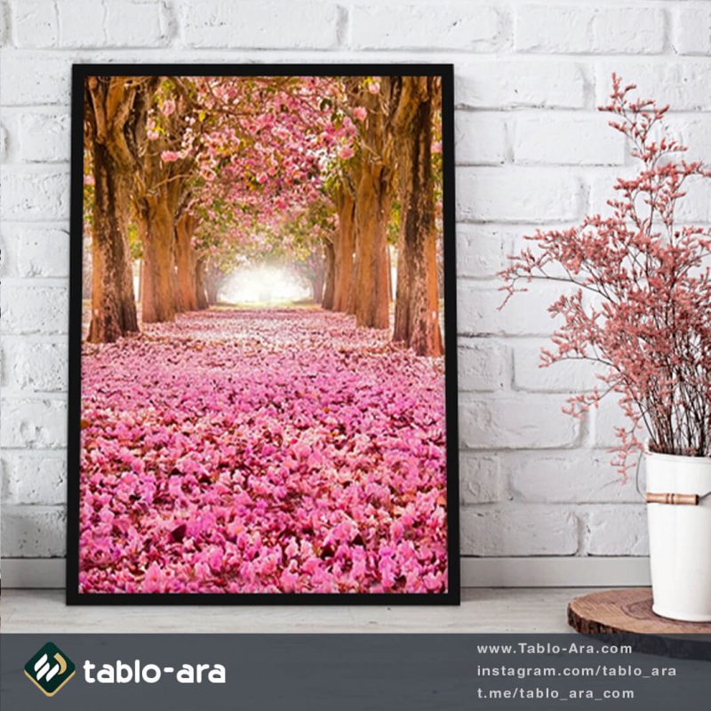 تابلو مدرن دکوراتیو گل و برگ و شکوفه صورتی در جنگل